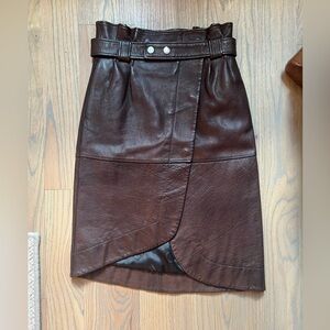 Ganni Brown Grain Leather Skirt